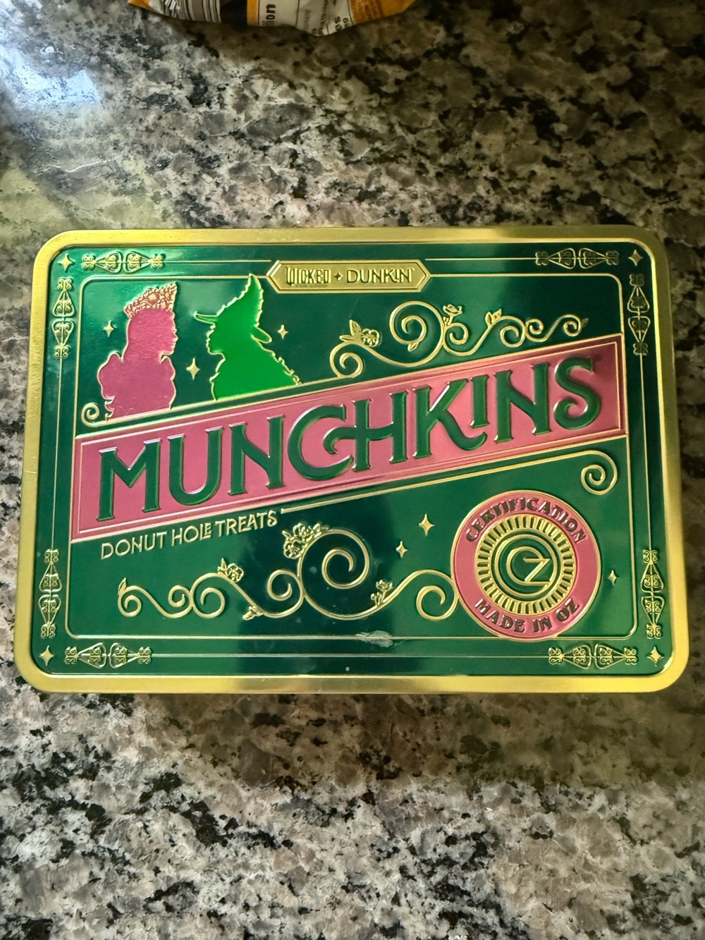 Wicked + Dunkin Munchkins Tin - Green and Pink Collectible